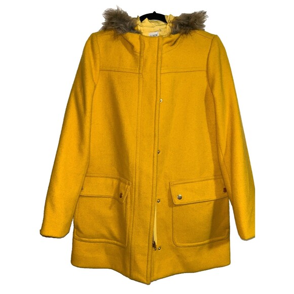 J. Crew Women’s Vail Wool Parka Coat size 4 Hooded Faix Fur Preppy Academia - Picture 2 of 11